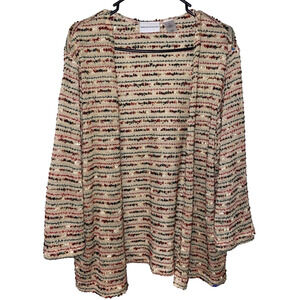 Alfred Dunner 3/4 Sleeve Open Front Knit Crochet Sweater Sz L (Large) Womens